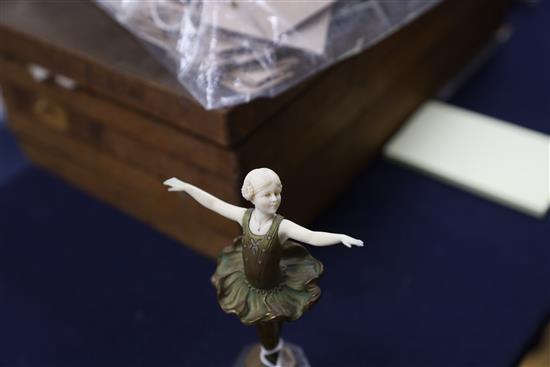 Ferdinand Preiss (1882-1943). A patinated bronze and ivory figure of girl ballerina, height 6.5in.